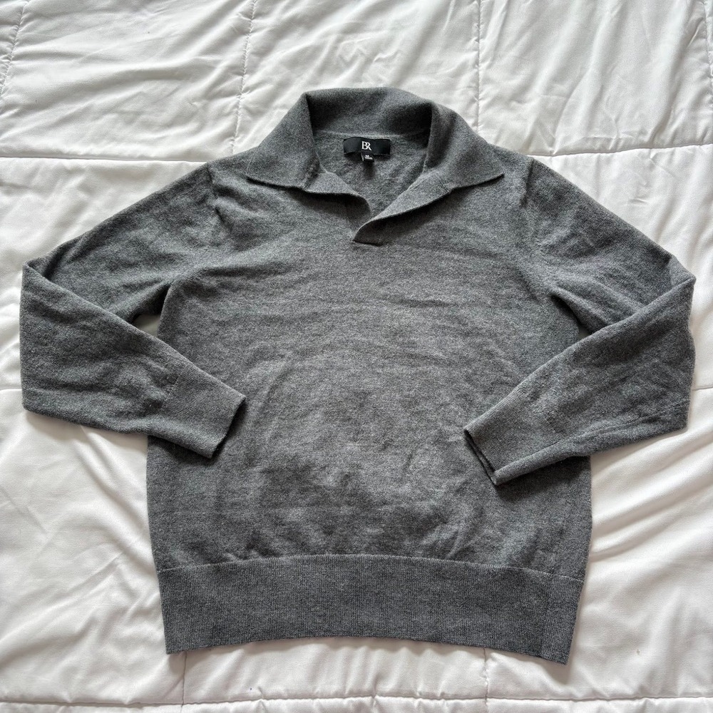 Banana Republic Mens Gray 100% Merino Wool Polo Collar Sweater Medium Luxury
